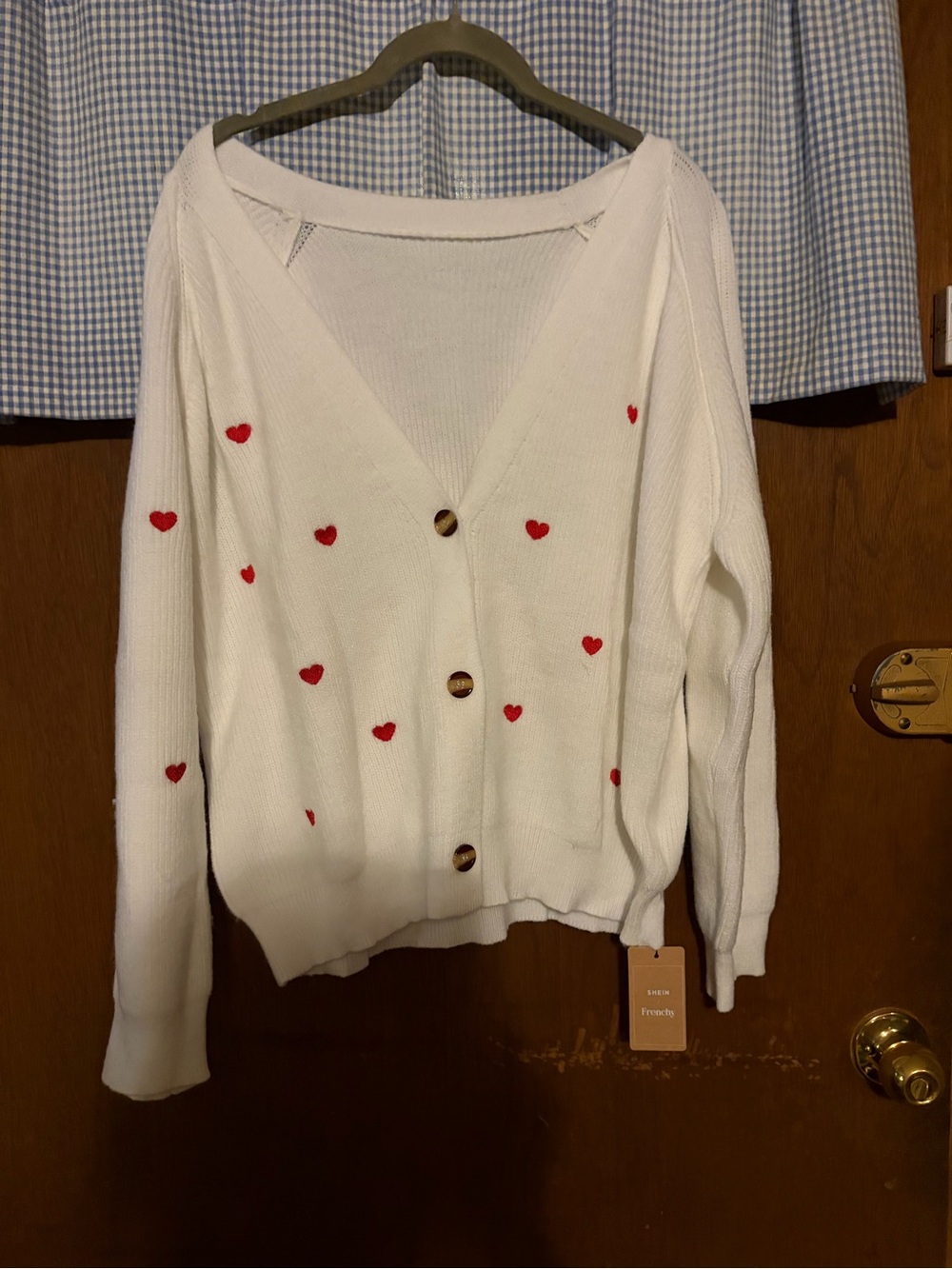 White Heart-Appliqué Button Cardigan Sweater